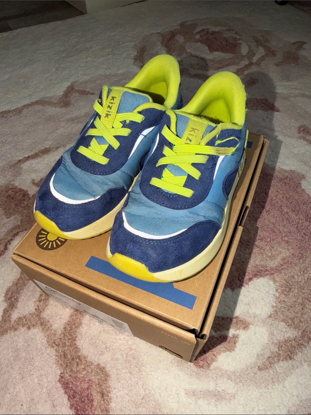 Kizik Kids Blue and Neon Yellow Athletic Play Sneakers